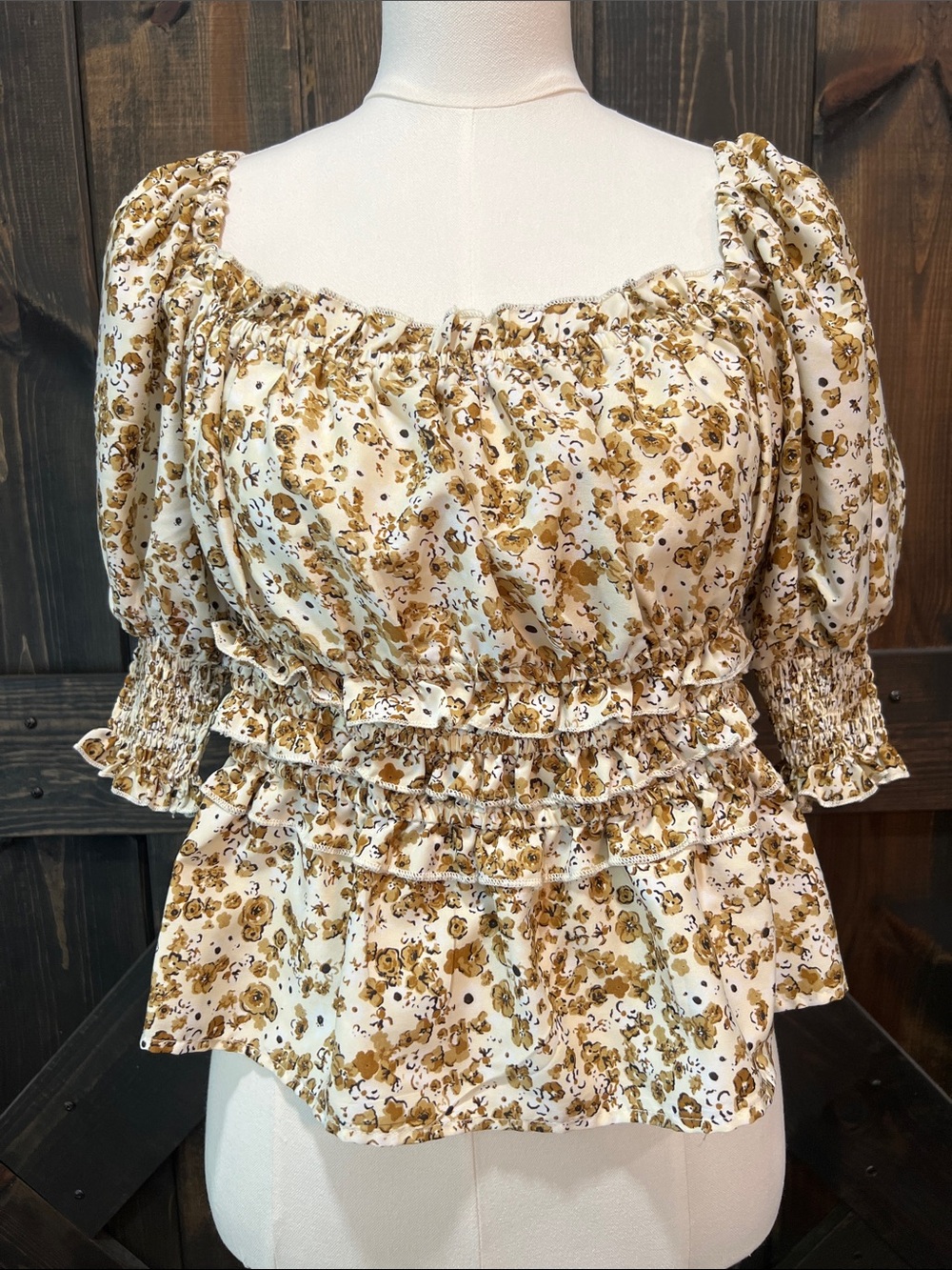 Anthropologie Live 4 Truth Floral Smocked Top XL Ruffles Balloon Sleeve Boho